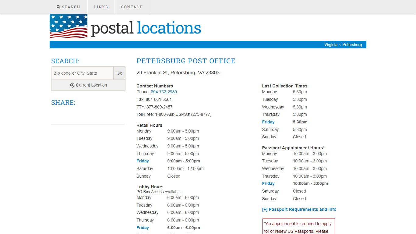 Post Office in Petersburg, VA - Hours and Location