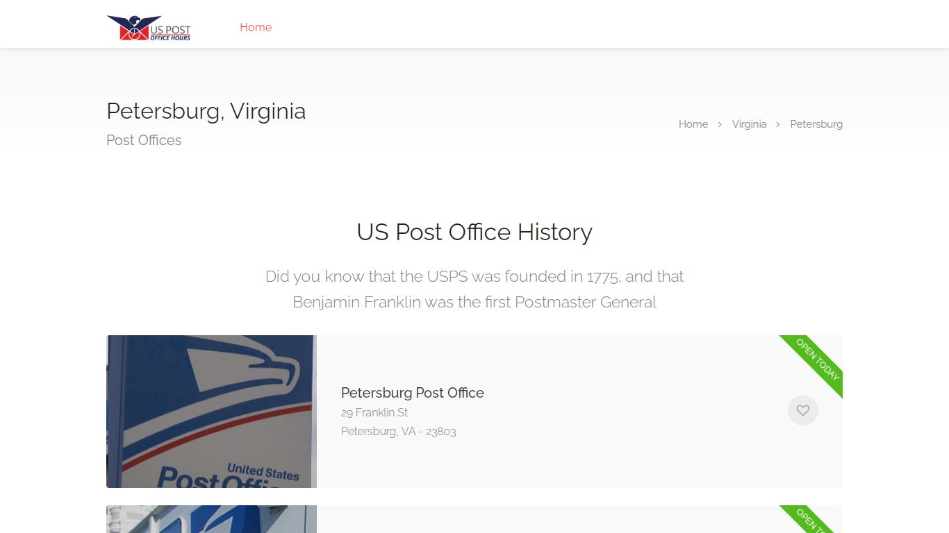 US Post Offices in Petersburg, VA