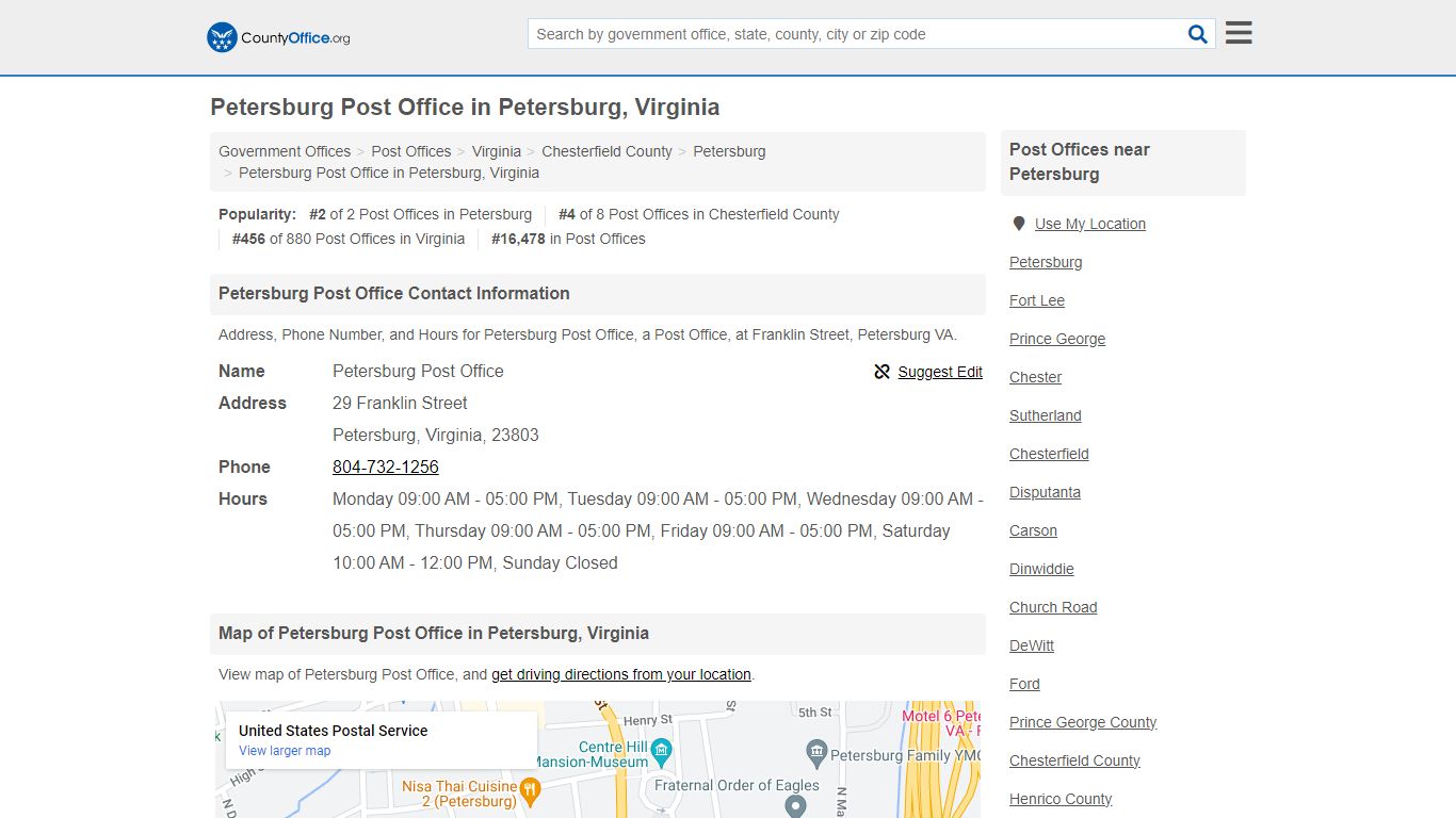 Petersburg Post Office - Petersburg, VA (Address, Phone, and Hours)